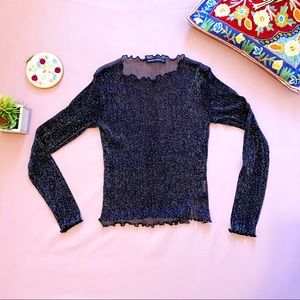 Black Glitter Mesh Top long sleeve OSFA